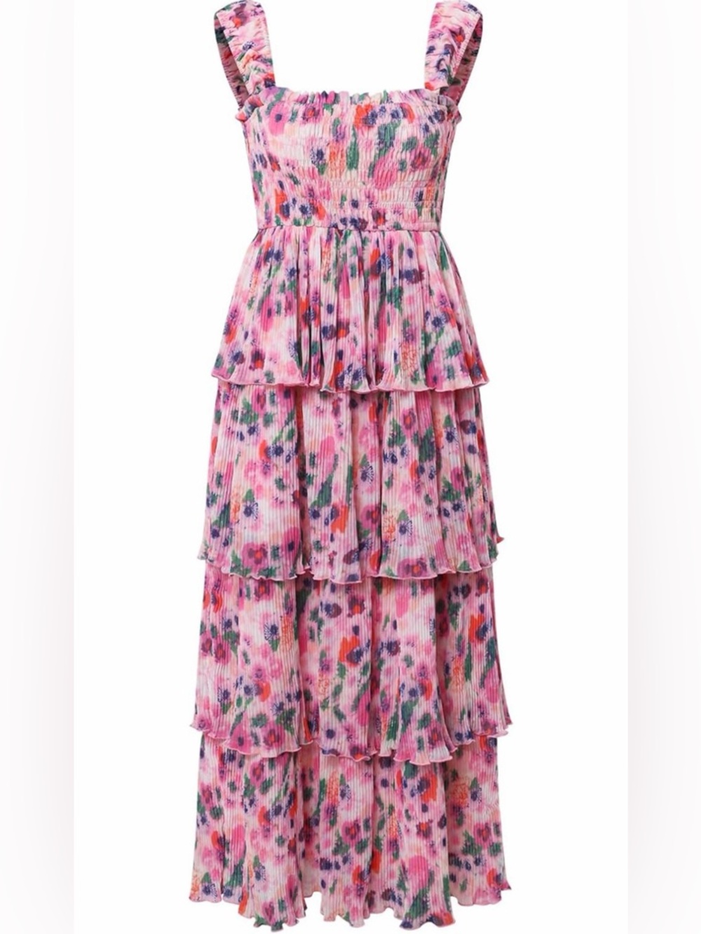 Pink Floral Tiered Maxi Skirt